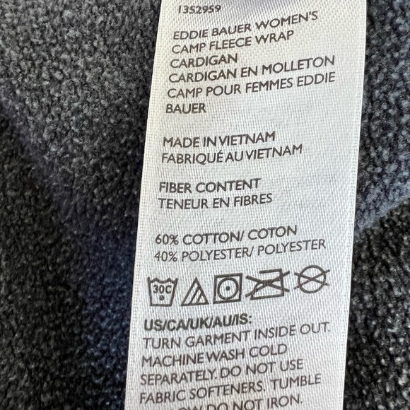 Eddie Bauer Small Gray Camp Fleece Wrap Cadigan Athleisure Casual Thumb Holes - Picture 8 of 9